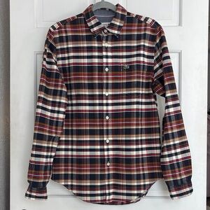 Lacoste Plaid Button-Down Cotton Shirt in Navy, White & Red